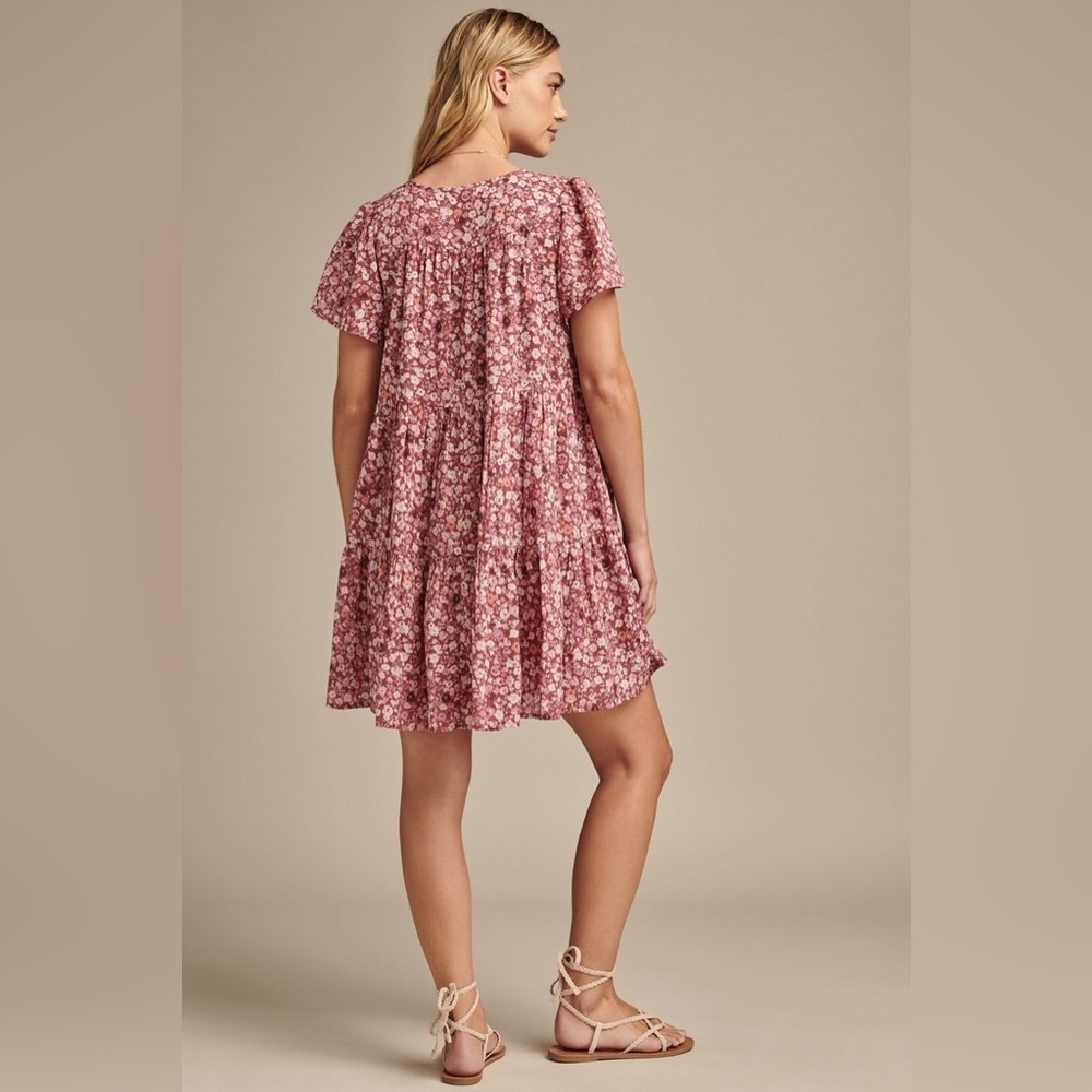 Lucky Brand Floral Printed Tiered Mini Dress in Mauve Multi NEW XL - Picture 3 of 10